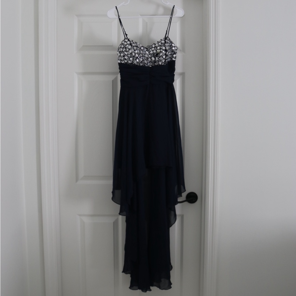B Darlin Navy Dress with Crystal Embellishments
